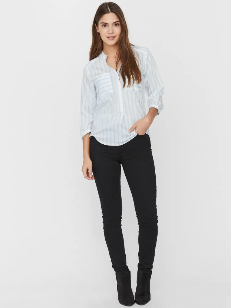 Vero Moda Blusen*VMERIKA STRIPE 3/4 SHIRT TOP WVNE10 snow white2