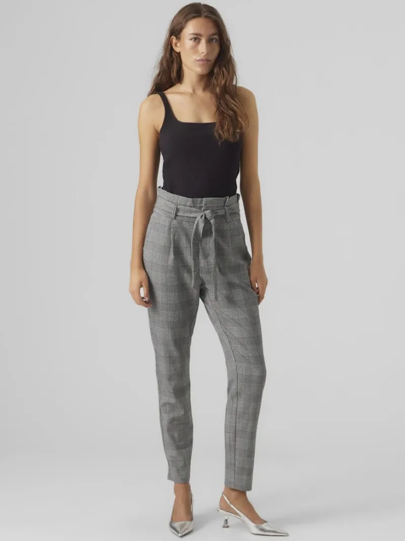 Vero Moda Hosen*VMEVA HR LOOSE PAPERBAG CHECK P GA NOOS grey