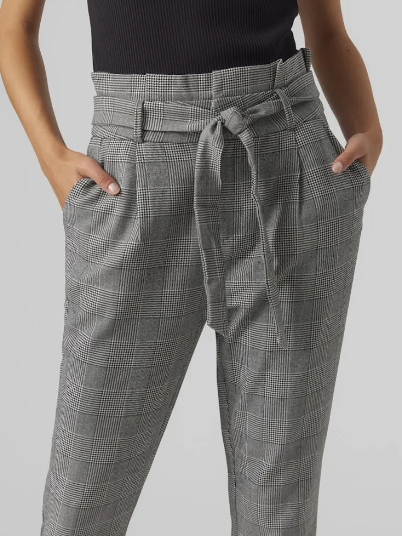 Vero Moda Hosen*VMEVA HR LOOSE PAPERBAG CHECK P GA NOOS grey