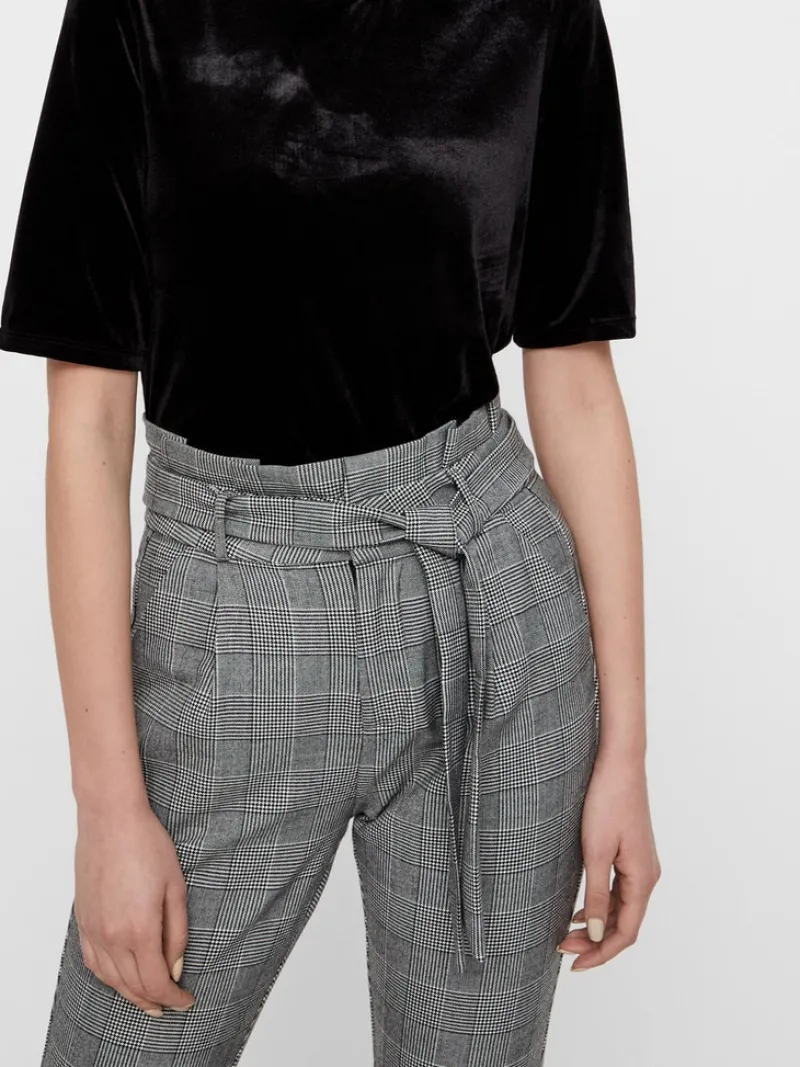 Vero Moda Hosen*VMEVA HR LOOSE PAPERBAG CHECK P GA NOOS grey
