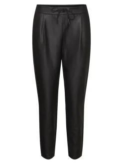 Vero Moda Hosen*VMEVA MW LOOSE STRING COATED PANT NOOS Black