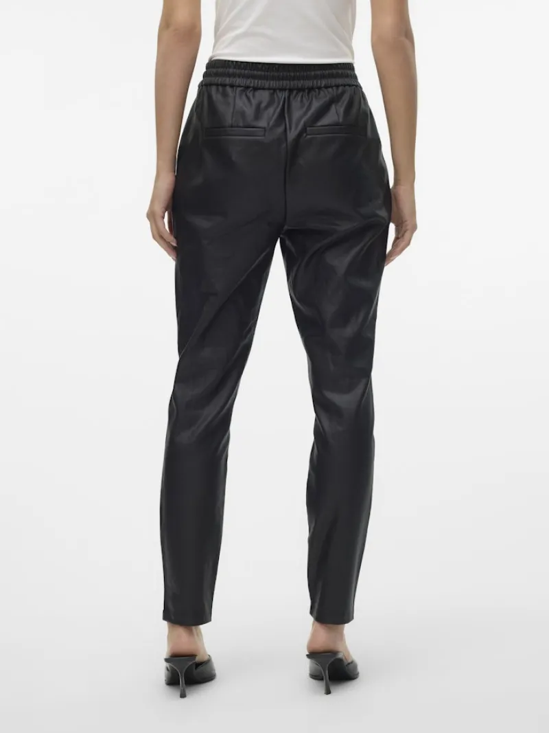 Vero Moda Hosen*VMEVA MW LOOSE STRING COATED PANT NOOS Black