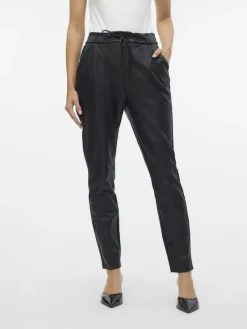 Vero Moda Hosen*VMEVA MW LOOSE STRING COATED PANT NOOS Black