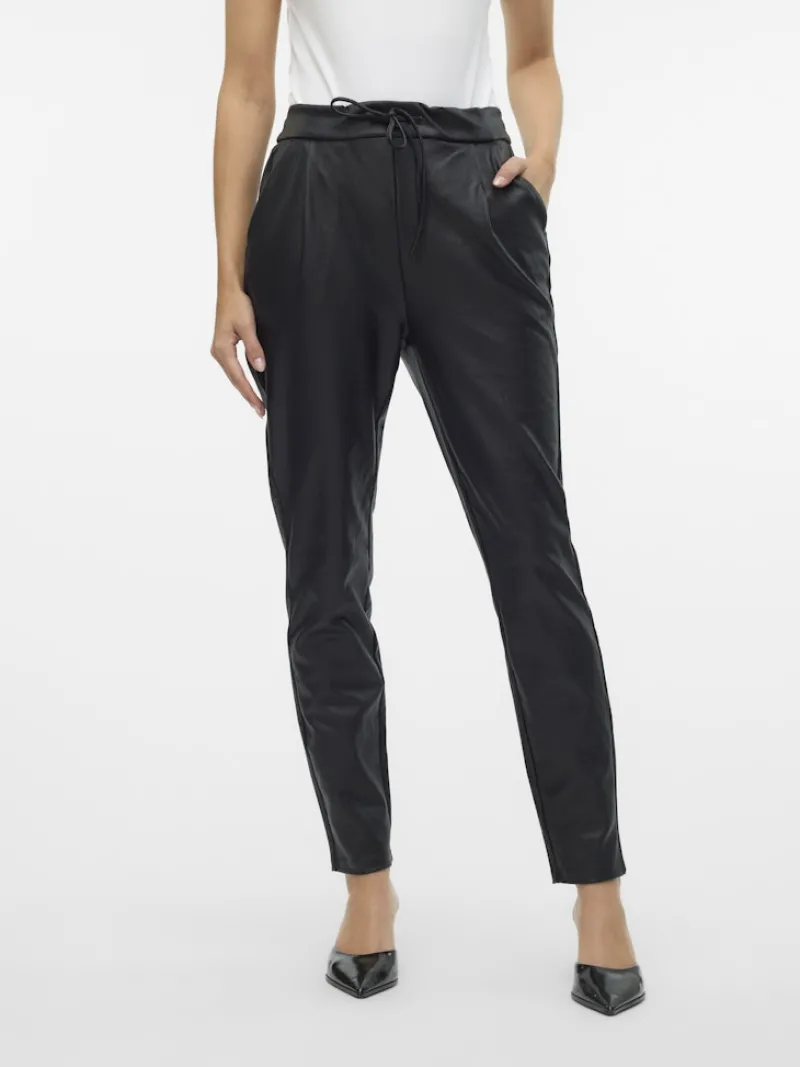 Vero Moda Hosen*VMEVA MW LOOSE STRING COATED PANT NOOS Black