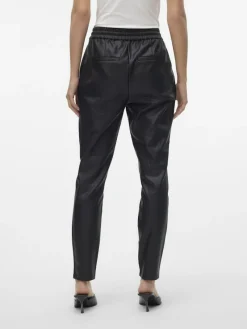 Vero Moda Hosen*VMEVA MW LOOSE STRING COATED PANT NOOS Black