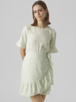 Vero Moda Kleider*VMHENNA 2/4 O-NECK SHORT DRESS NOOS Pastel Green