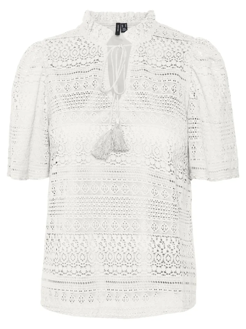 Vero Moda Blusen*VMHONEY LACE S/S TASSEL TOP WVN GA Snow White