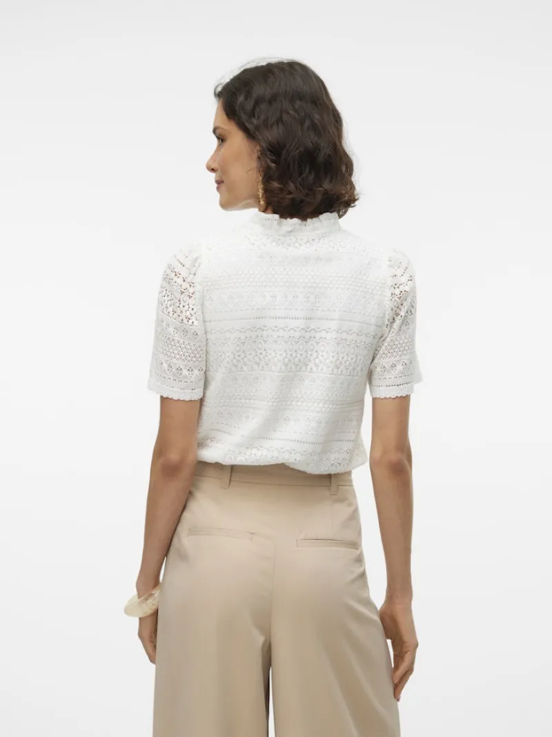 Vero Moda Blusen*VMHONEY LACE S/S TASSEL TOP WVN GA Snow White