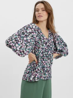 Vero Moda Blusen*VMINGA 2/4 V-NECK TOP WVN Black