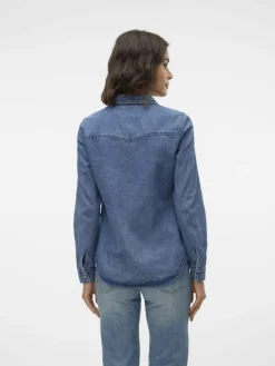 Vero Moda Blusen*VMJENNIE LS DENIM SHIRT MIX GA NOOS Medium Blue Denim