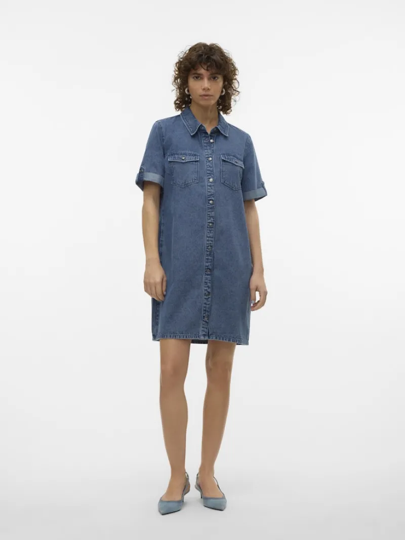 Vero Moda Kleider*VMJENNIE SS SHORT DENIM DRESS GA NOOS Medium Blue Denim