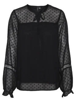 Vero Moda Blusen*VMLEAH LS LACE TOP WVN GA NOOS Black