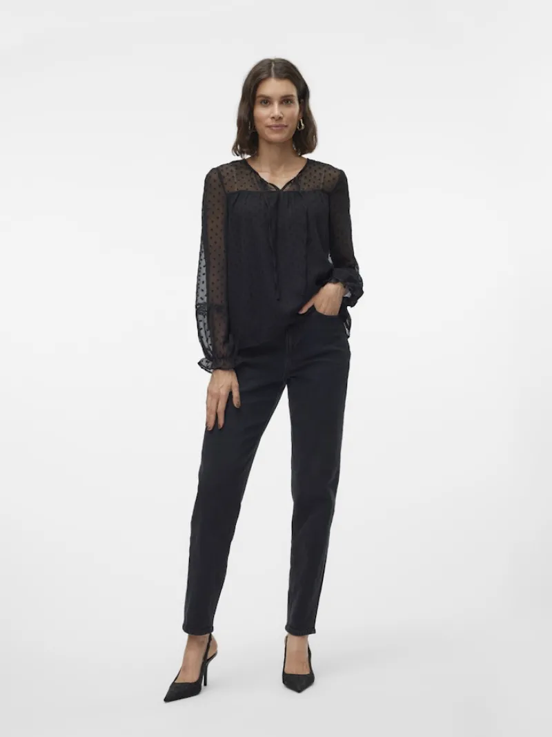 Vero Moda Blusen*VMLEAH LS LACE TOP WVN GA NOOS Black