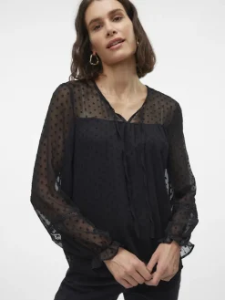 Vero Moda Blusen*VMLEAH LS LACE TOP WVN GA NOOS Black