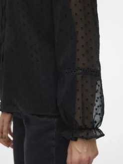 Vero Moda Blusen*VMLEAH LS LACE TOP WVN GA NOOS Black