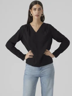 Vero Moda Blusen*VMLENA LS PLEAT TOP WVN NOOS Black