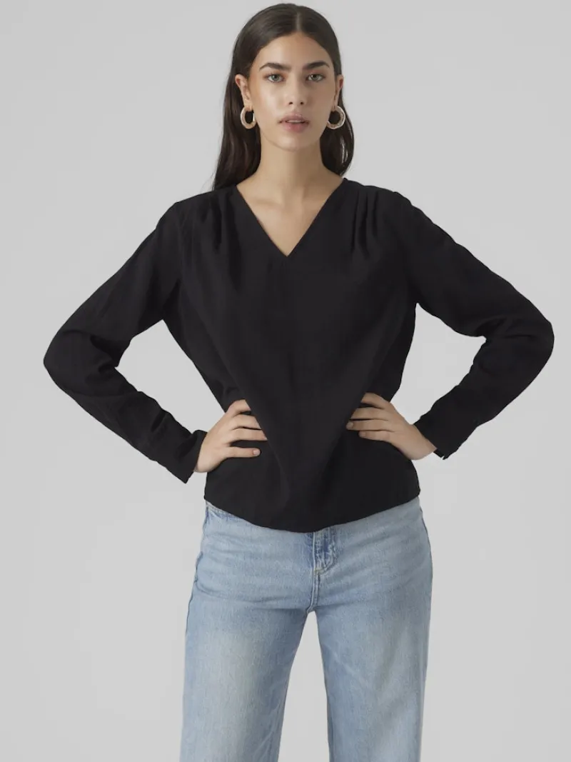 Vero Moda Blusen*VMLENA LS PLEAT TOP WVN NOOS Black