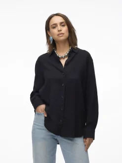 Vero Moda Blusen*VMLINN LS SHIRT WVN NOOS Black