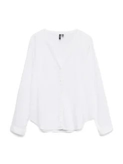 Vero Moda Blusen*VMLINN LS V-NECK SHIRT WVN NOOS Snow White