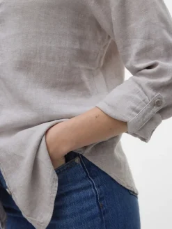 Vero Moda Blusen*VMLINN LS V-NECK SHIRT WVN NOOS moon rock