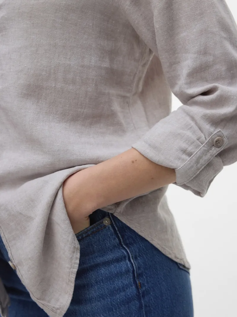 Vero Moda Blusen*VMLINN LS V-NECK SHIRT WVN NOOS moon rock