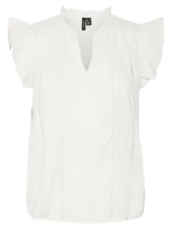 Vero Moda Blusen*VMMAY S/L LACE TOP WVN SB6 GA Snow White