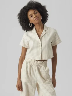 Vero Moda Blusen*VMMINASAJA SS CROPPED SHIRT oatmeal