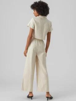 Vero Moda Blusen*VMMINASAJA SS CROPPED SHIRT oatmeal