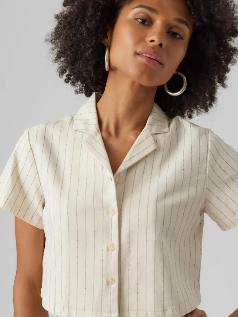 Vero Moda Blusen*VMMINASAJA SS CROPPED SHIRT oatmeal