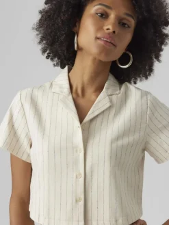 Vero Moda Blusen*VMMINASAJA SS CROPPED SHIRT oatmeal