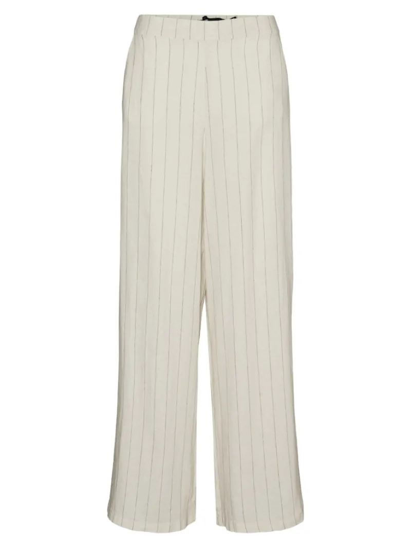 Vero Moda Hosen*VMMINDY MW WIDE PINSTRIPE LINEN PANT oatmeal