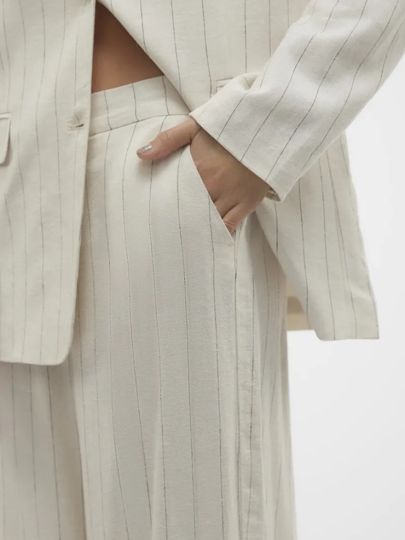 Vero Moda Hosen*VMMINDY MW WIDE PINSTRIPE LINEN PANT oatmeal