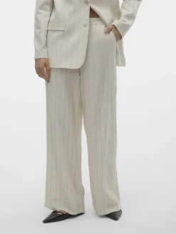 Vero Moda Hosen*VMMINDY MW WIDE PINSTRIPE LINEN PANT oatmeal