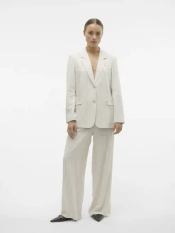 Vero Moda Hosen*VMMINDY MW WIDE PINSTRIPE LINEN PANT oatmeal