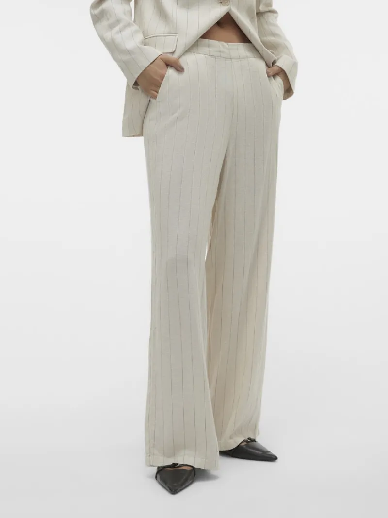 Vero Moda Hosen*VMMINDY MW WIDE PINSTRIPE LINEN PANT oatmeal