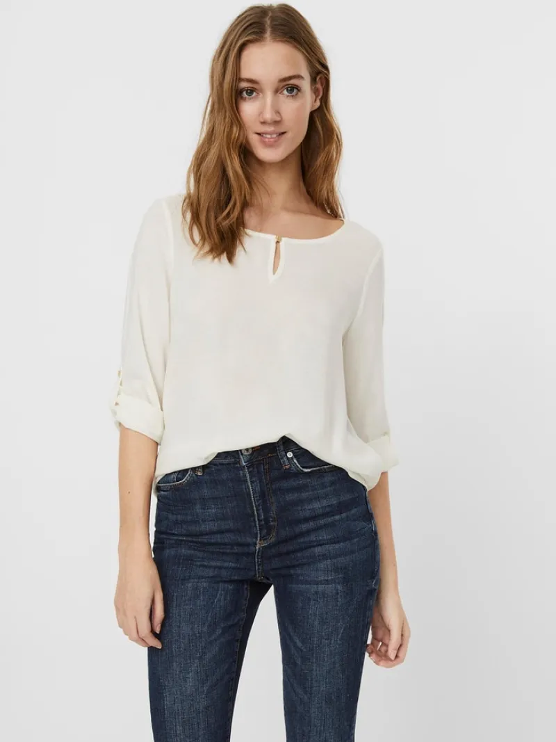 Vero Moda Blusen*VMNADS 3/4 FOLD-UP TOP GA COLOR Snow White