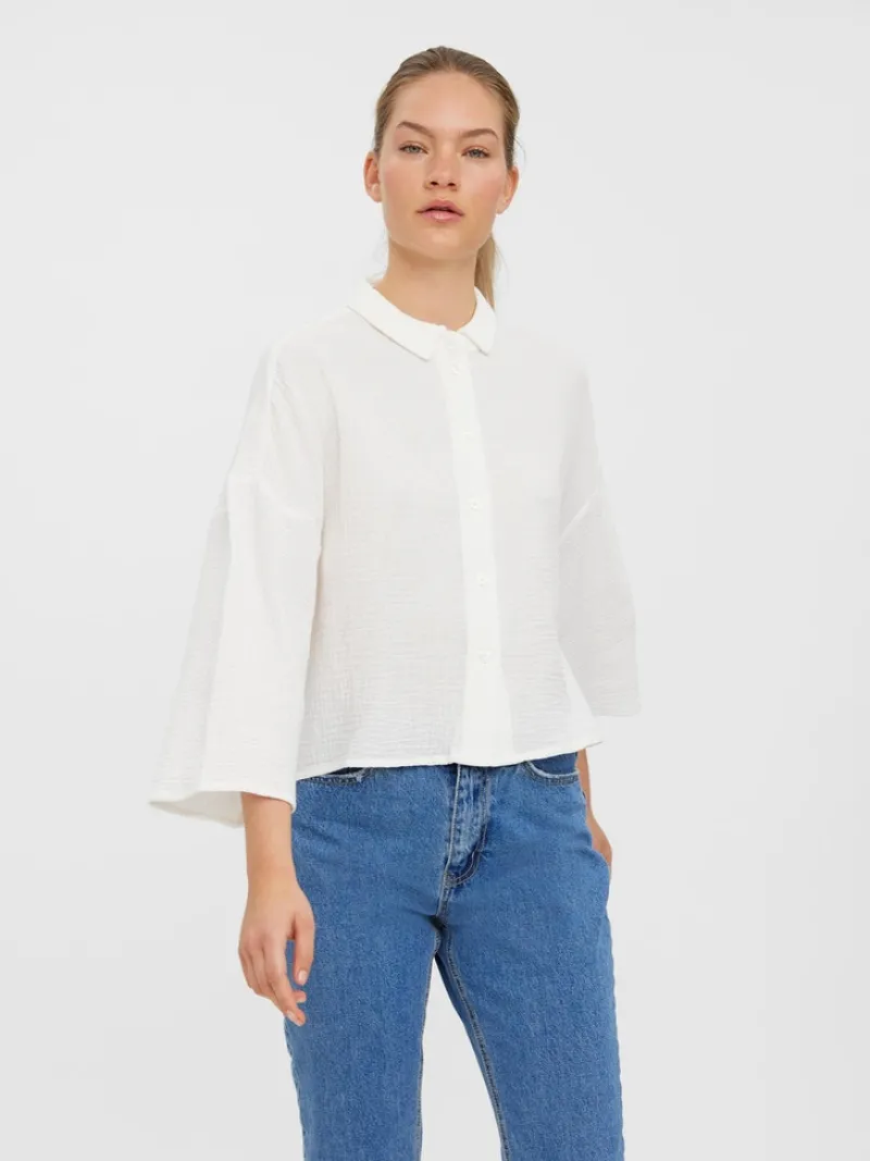 Vero Moda Blusen*VMNATALI 3/4 CROP SHIRT WVN Snow White