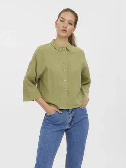 Vero Moda Blusen*VMNATALI 3/4 CROP SHIRT WVN sage