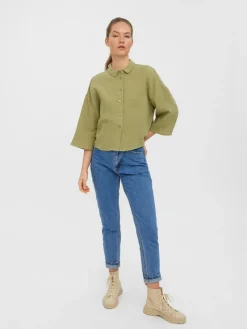 Vero Moda Blusen*VMNATALI 3/4 CROP SHIRT WVN sage