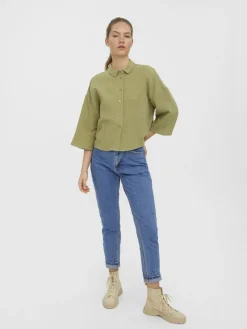Vero Moda Blusen*VMNATALI 3/4 CROP SHIRT WVN sage