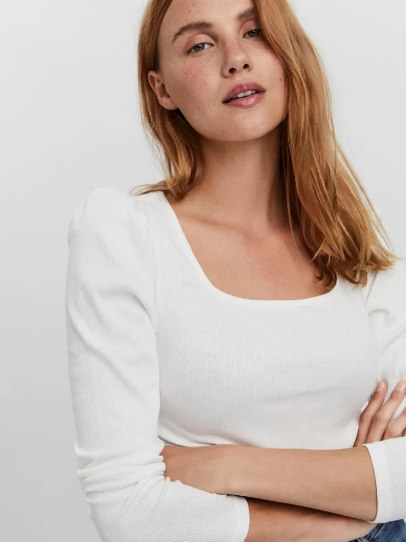 Vero Moda Shirts*VMNATASHA LS PUFF SQUARE NECK TOP NOOS Bright White