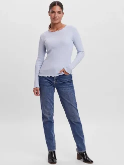 Vero Moda Shirts*VMNEWAVA L/S O-NECK BABY LOCK TOP EXP Cashmere Blue