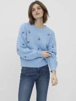 Vero Moda Pullover & Sweatshirts*VMNEWWINE LS O-NECK EMB BLOUSE GA BOO blue bell