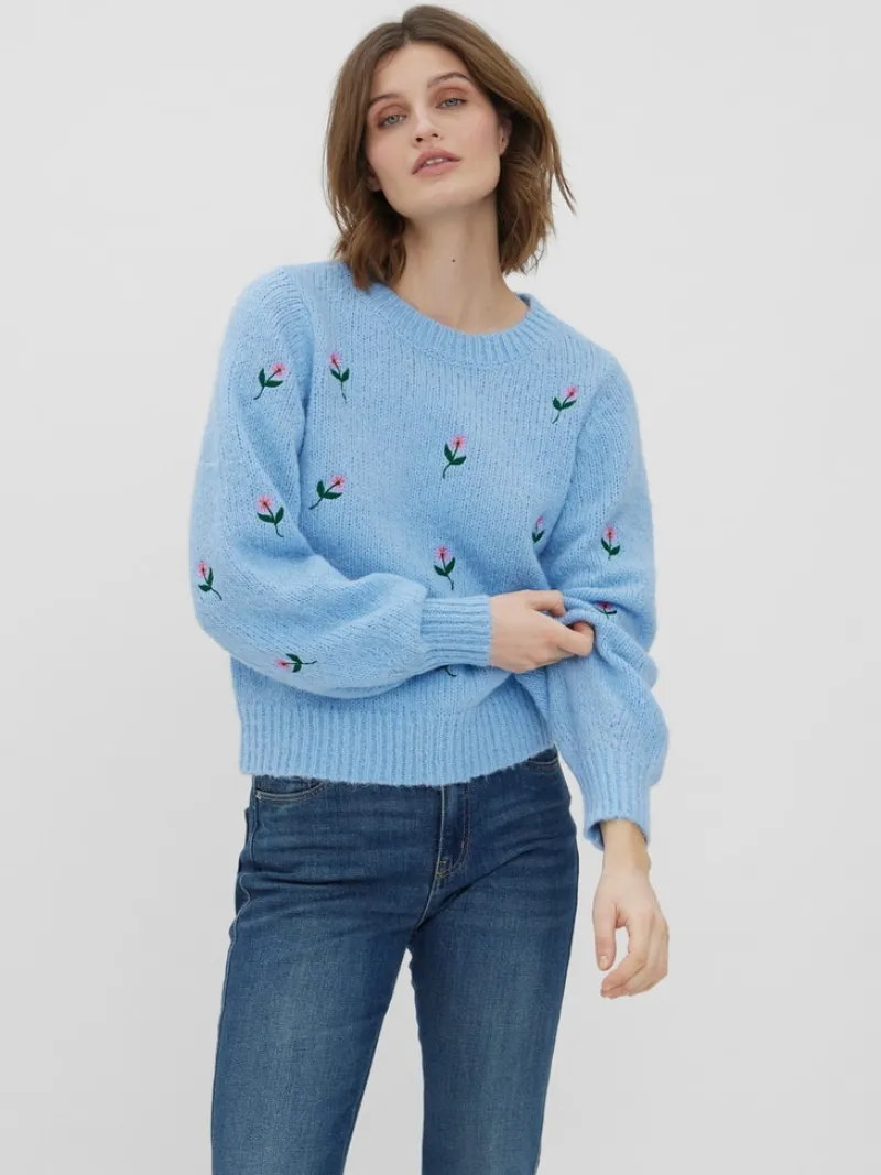 Vero Moda Pullover & Sweatshirts*VMNEWWINE LS O-NECK EMB BLOUSE GA BOO blue bell