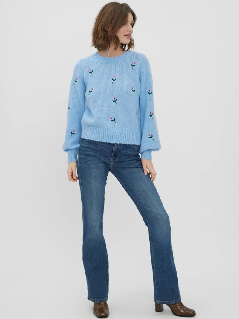 Vero Moda Pullover & Sweatshirts*VMNEWWINE LS O-NECK EMB BLOUSE GA BOO blue bell
