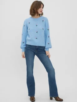 Vero Moda Pullover & Sweatshirts*VMNEWWINE LS O-NECK EMB BLOUSE GA BOO blue bell