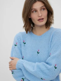 Vero Moda Pullover & Sweatshirts*VMNEWWINE LS O-NECK EMB BLOUSE GA BOO blue bell