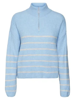Vero Moda Pullover & Sweatshirts*VMOLINA LS HIGHNECK ZIPPER BLOUSE NOOS blue bell