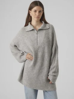 Vero Moda Pullover & Sweatshirts*VMPERNILLA LS HIGHNECK ZIPPER PULL GA Light Grey Melange