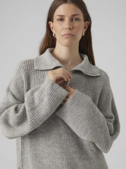 Vero Moda Pullover & Sweatshirts*VMPERNILLA LS HIGHNECK ZIPPER PULL GA Light Grey Melange